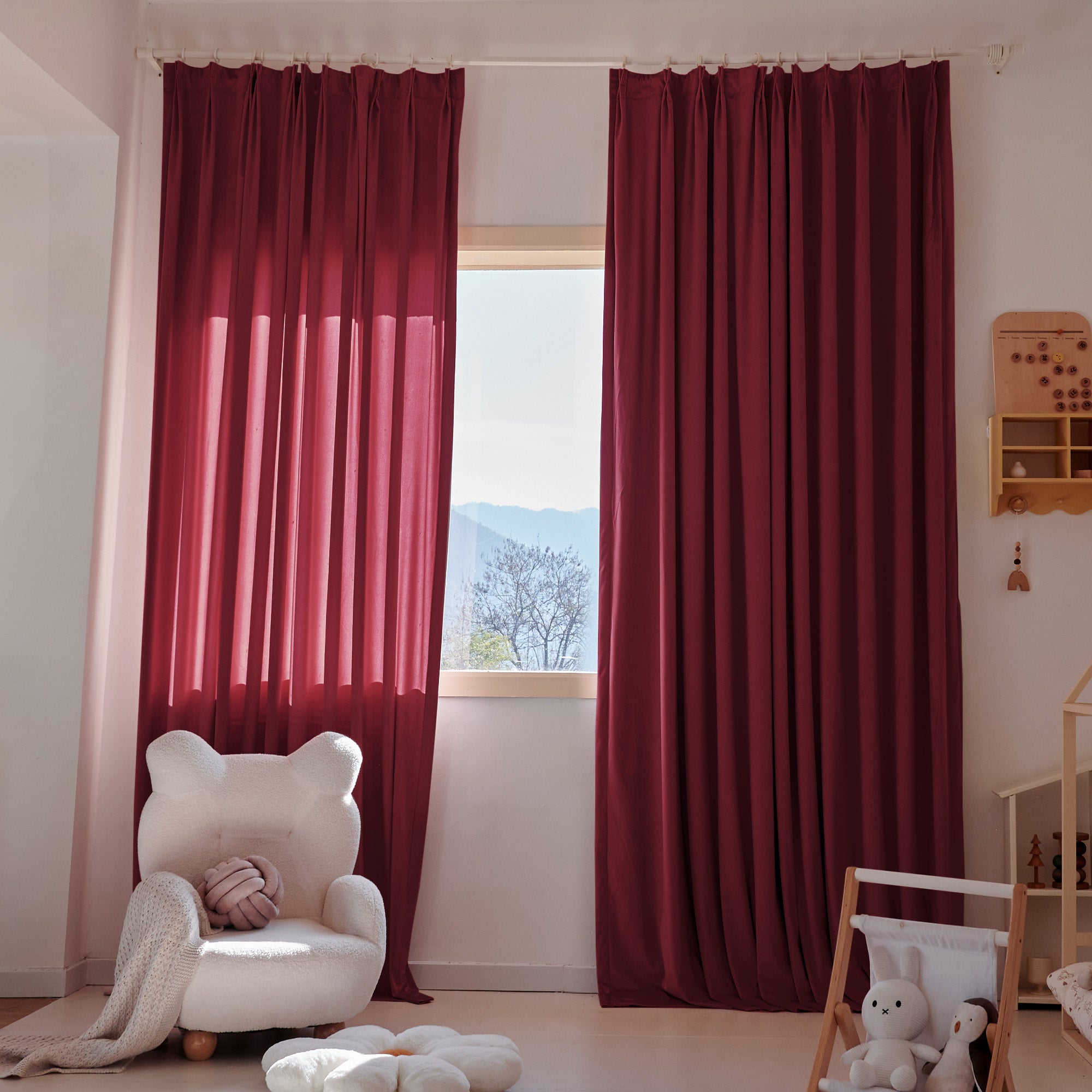 Custom 25” x 194” Beige & Red Curtains newest - 2 panels