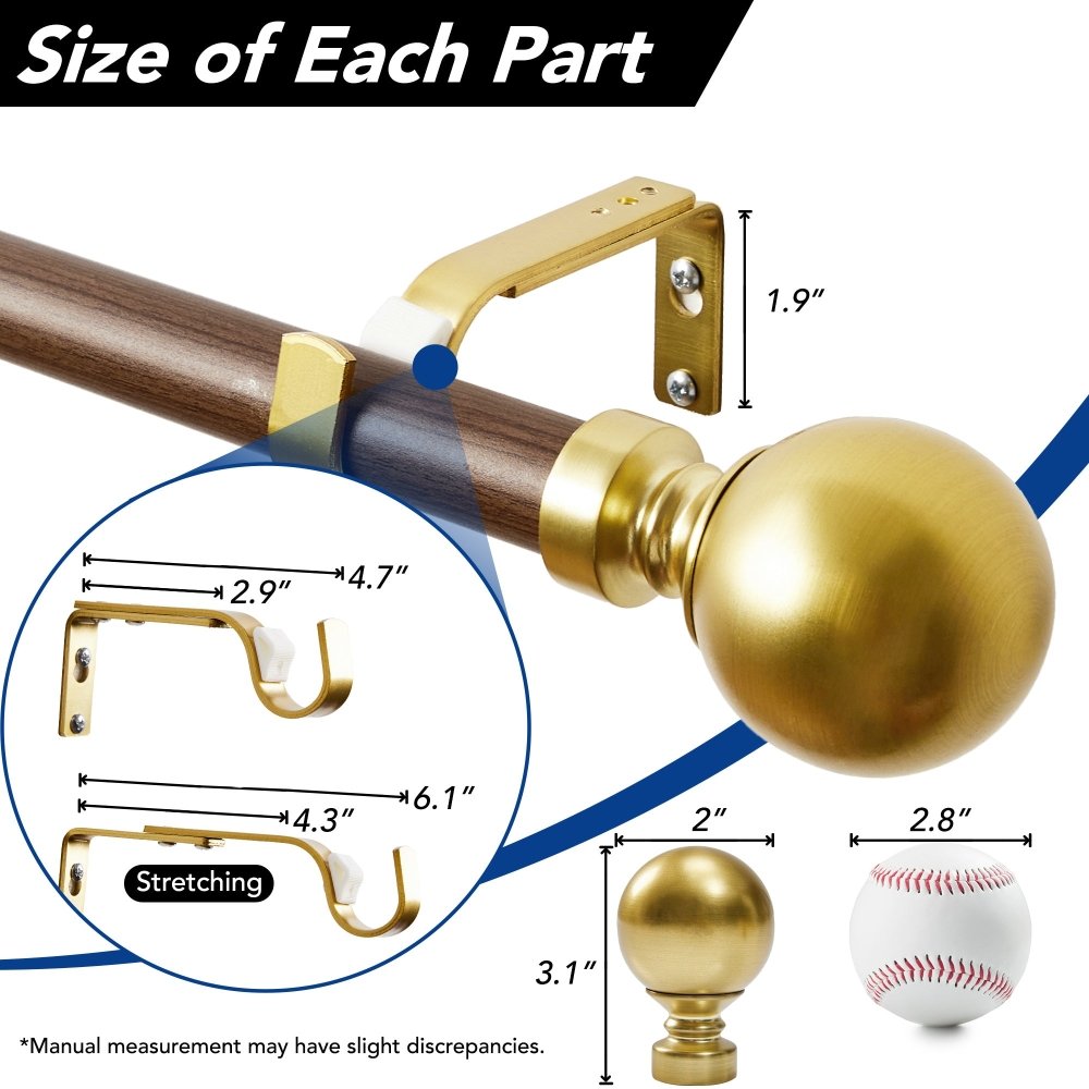 25mm Large Finial Telescopic Curtain Rod - Deconovo US