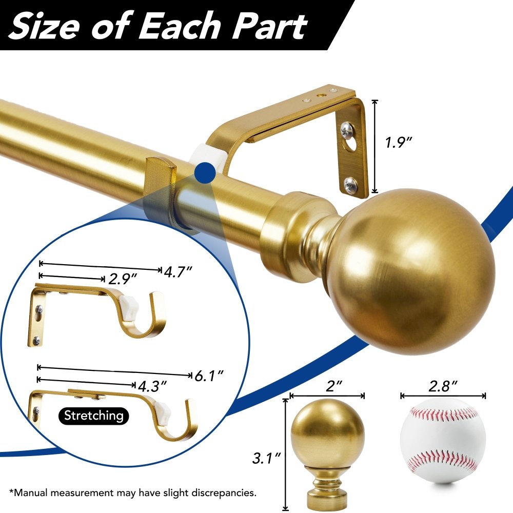 25mm Large Finial Telescopic Curtain Rod - Deconovo US