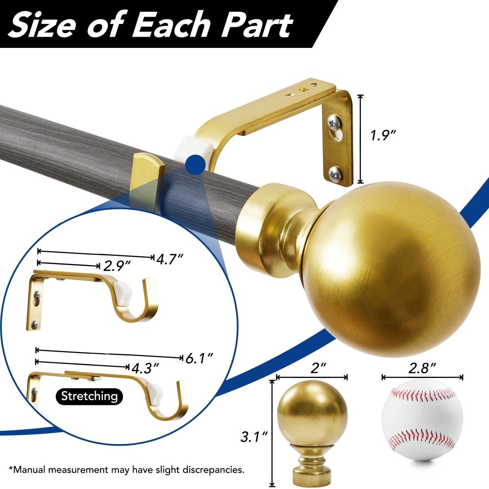 25mm Large Finial Telescopic Curtain Rod - Deconovo US