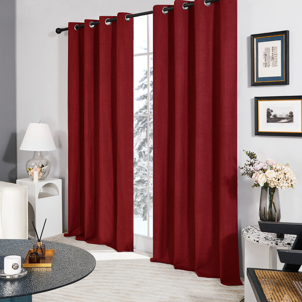 Deconovo Set of 2 100% Blackout Curtains Faux Linen Drapes