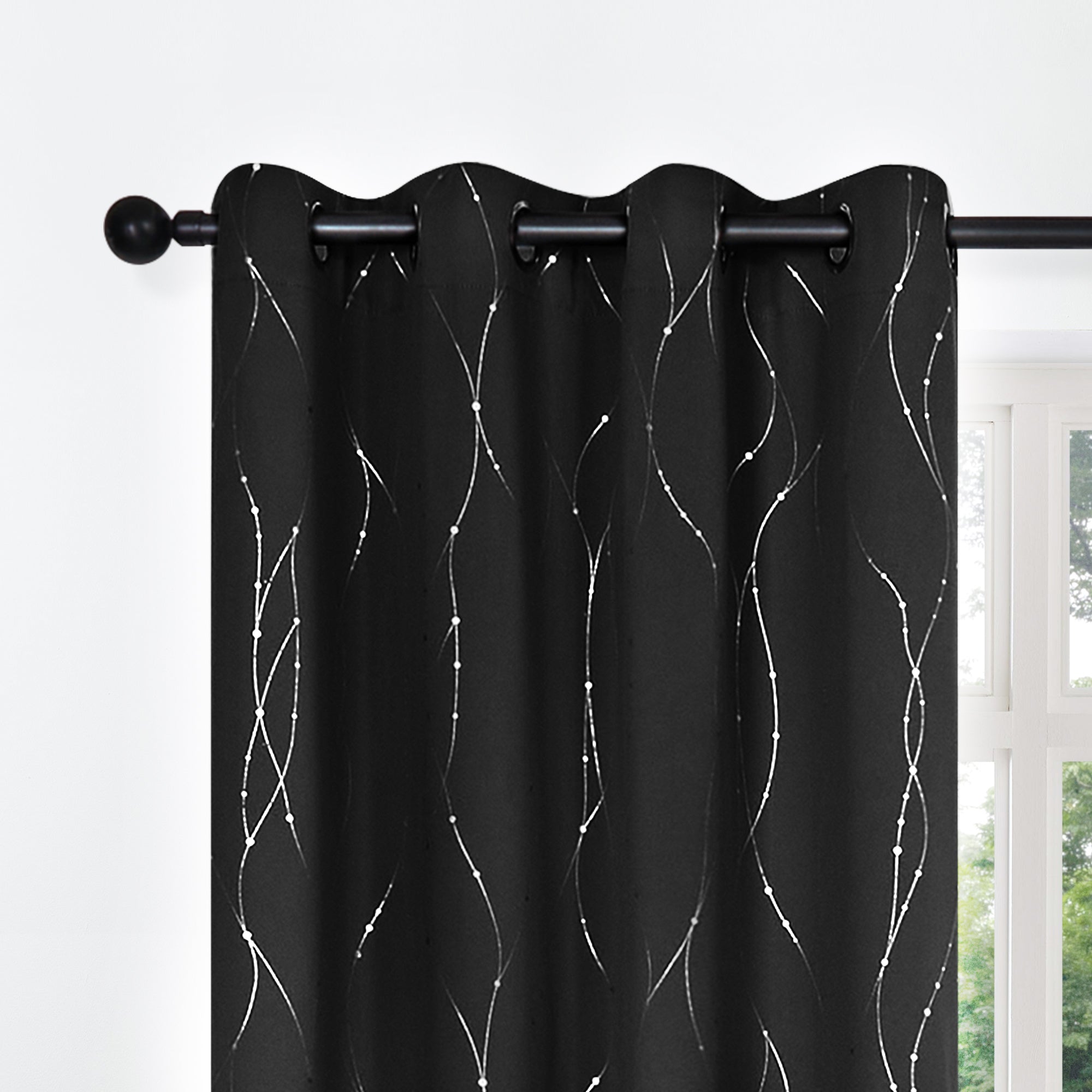 Deconovo Blackout Curtains for Bedroom, Silver Dots Printed