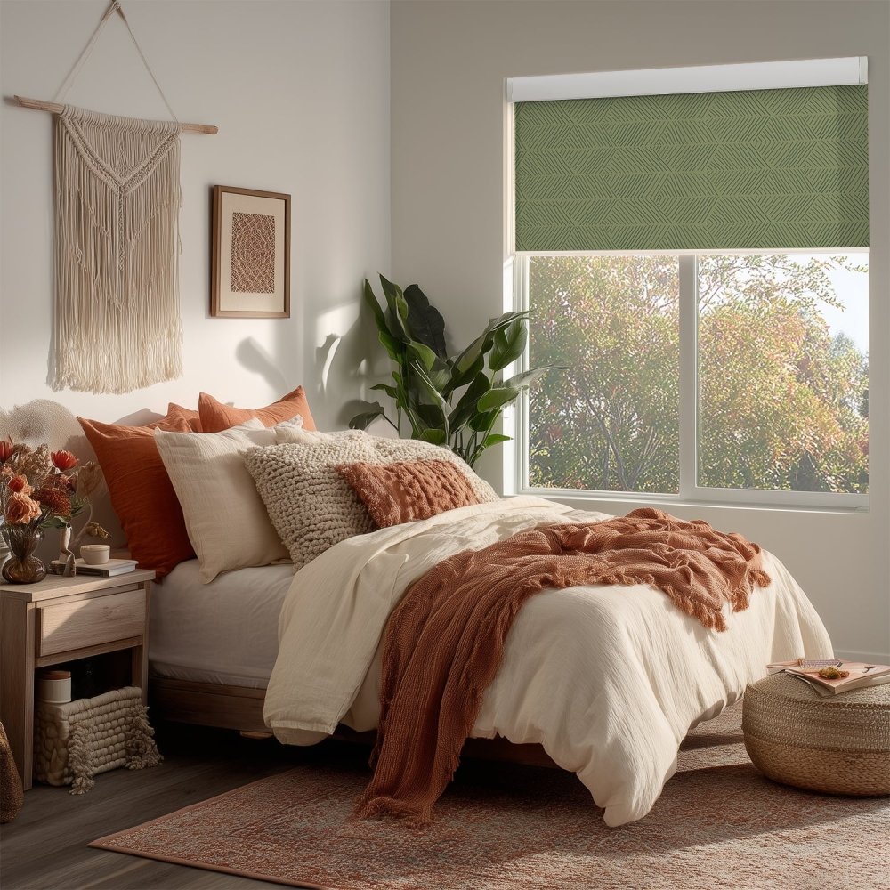 Bohome Rattan Custom Designer Print Semi - Blackout Roller Blinds - Deconovo US