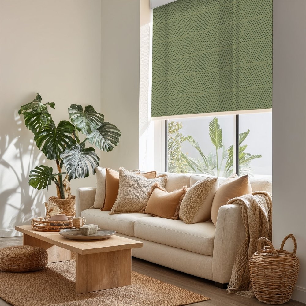 Bohome Rattan Custom Designer Print Semi - Blackout Roller Blinds - Deconovo US