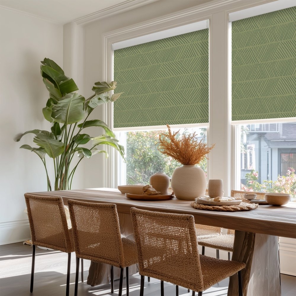 Bohome Rattan Custom Designer Print Semi - Blackout Roller Blinds - Deconovo US