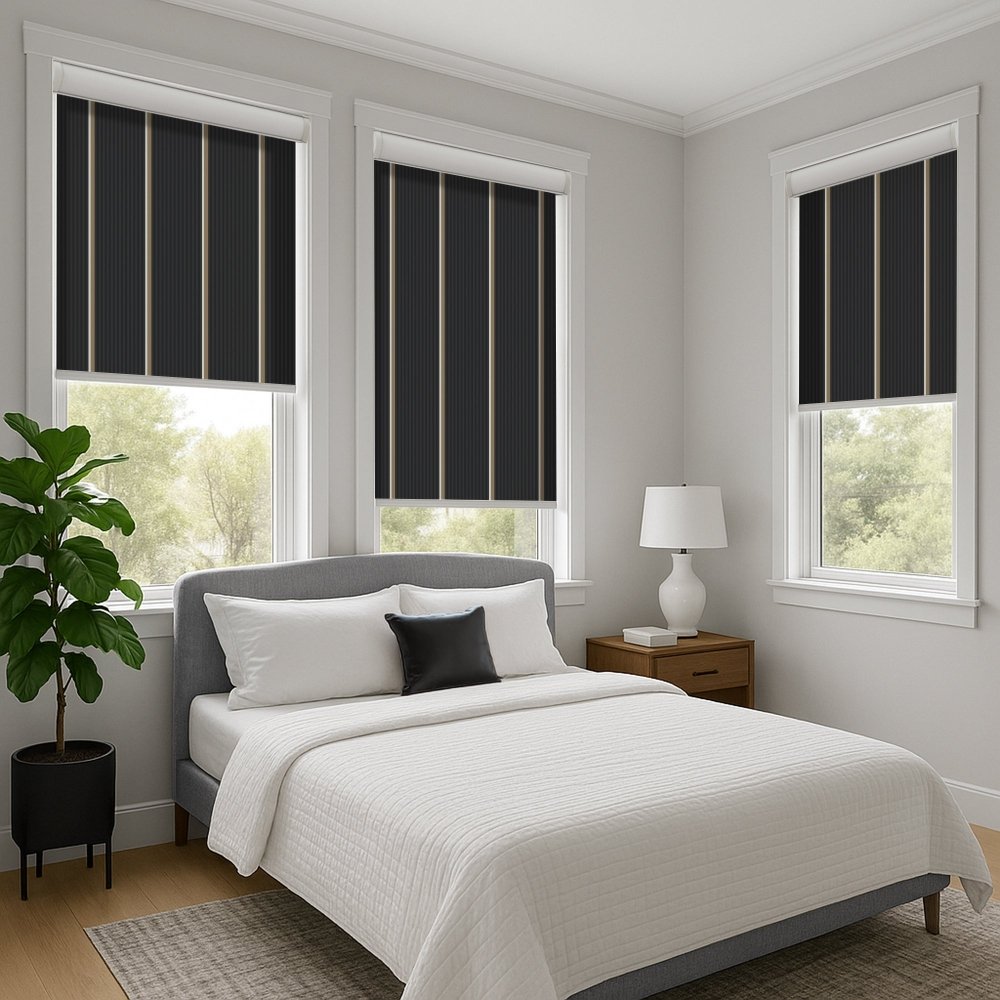 Classic Custom Stripe Screen Print Semi - Blackout Roller Blinds - Deconovo US