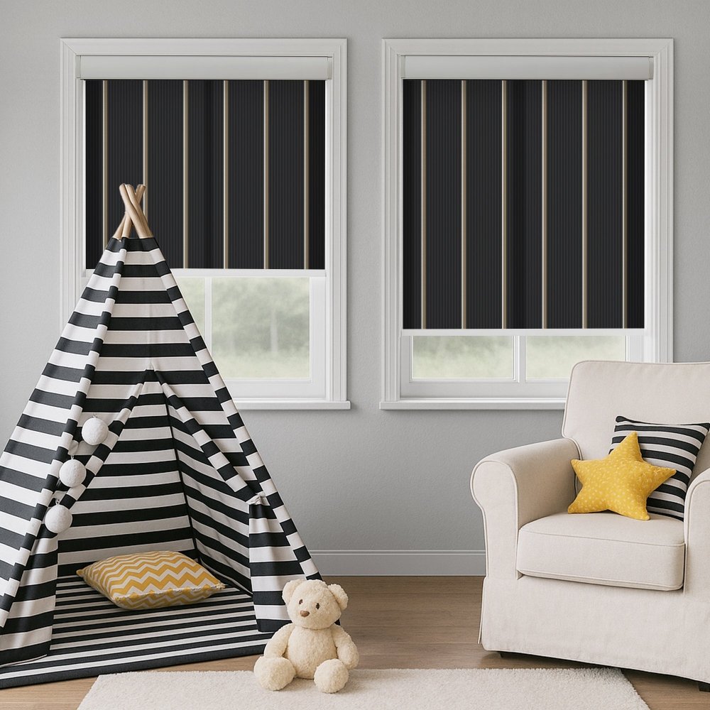 Classic Custom Stripe Screen Print Semi - Blackout Roller Blinds - Deconovo US