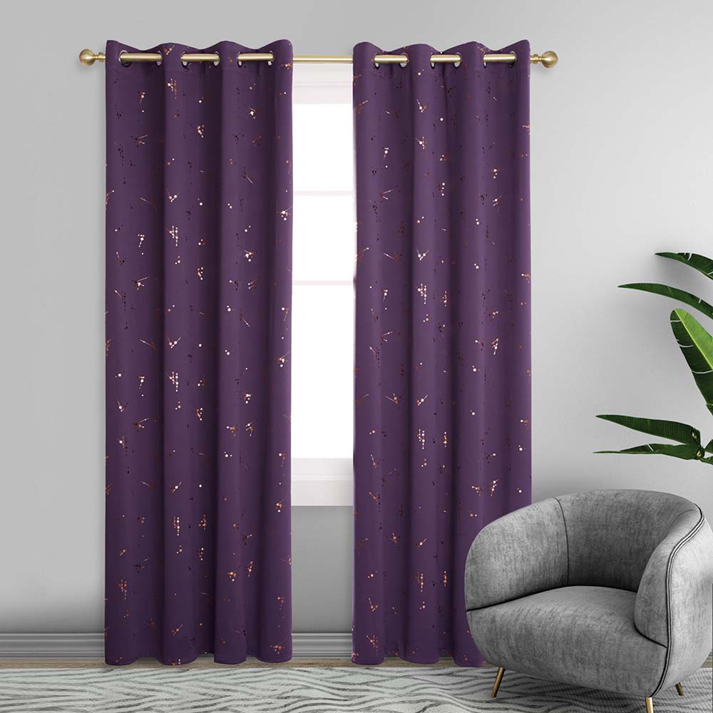 Deconovo Set of 2 Gold Constellation Pattern Blackout Curtains