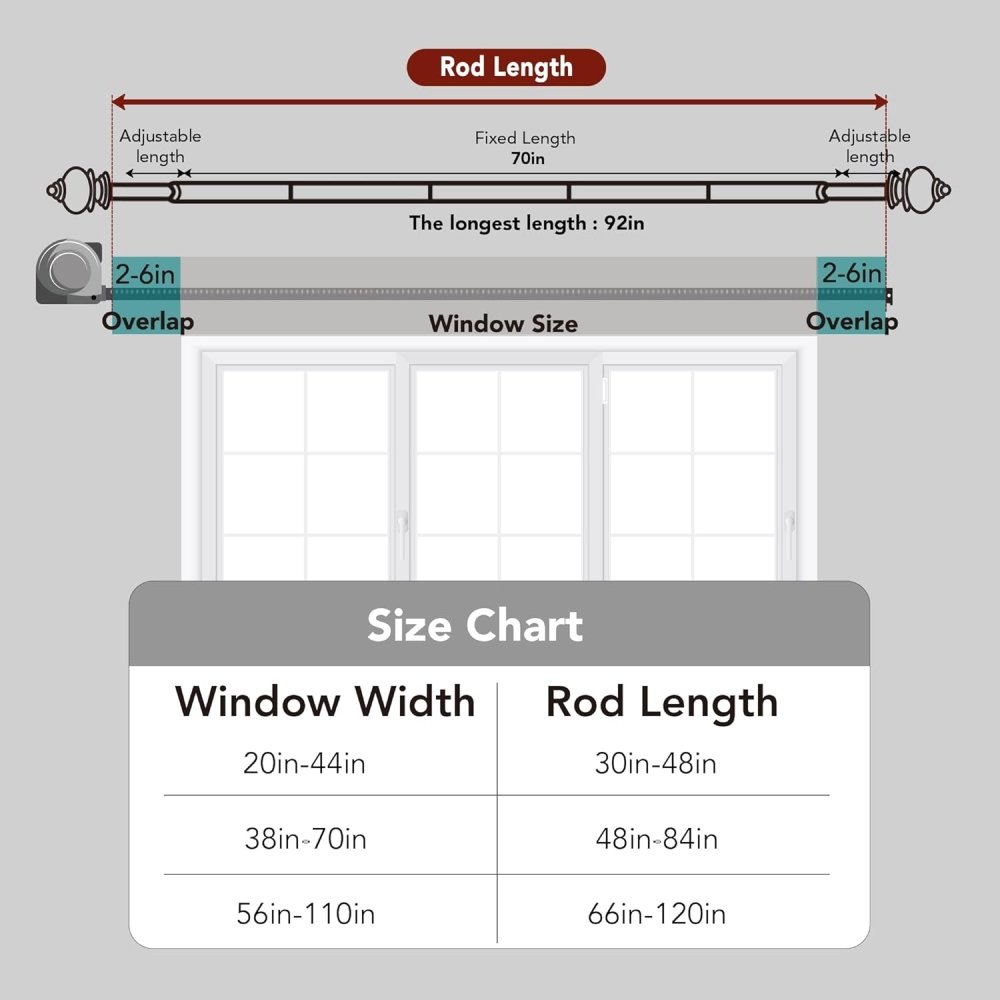 Deconovo Curtain Rods for Windows, Adjustable Decorative Single Window Curtain Rod Set - Deconovo US