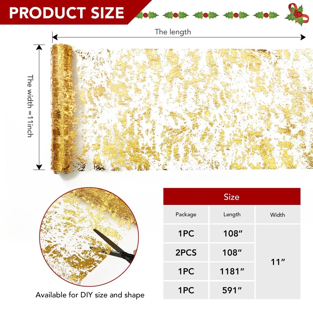 Deconovo Sequin Glitter Metallic Foil Table Runner, Mesh Sparkle for Weddings, Parties, Events, Holiday, DIY Decor - Deconovo US