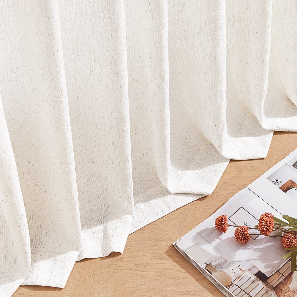 Hannah Wool Blend Herringbone Custom Sheer Curtains - Deconovo US