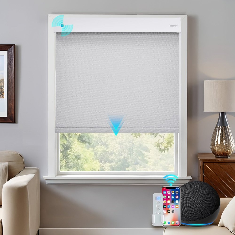 Janet Custom White - Coated Motorized Roller Shades - Deconovo US