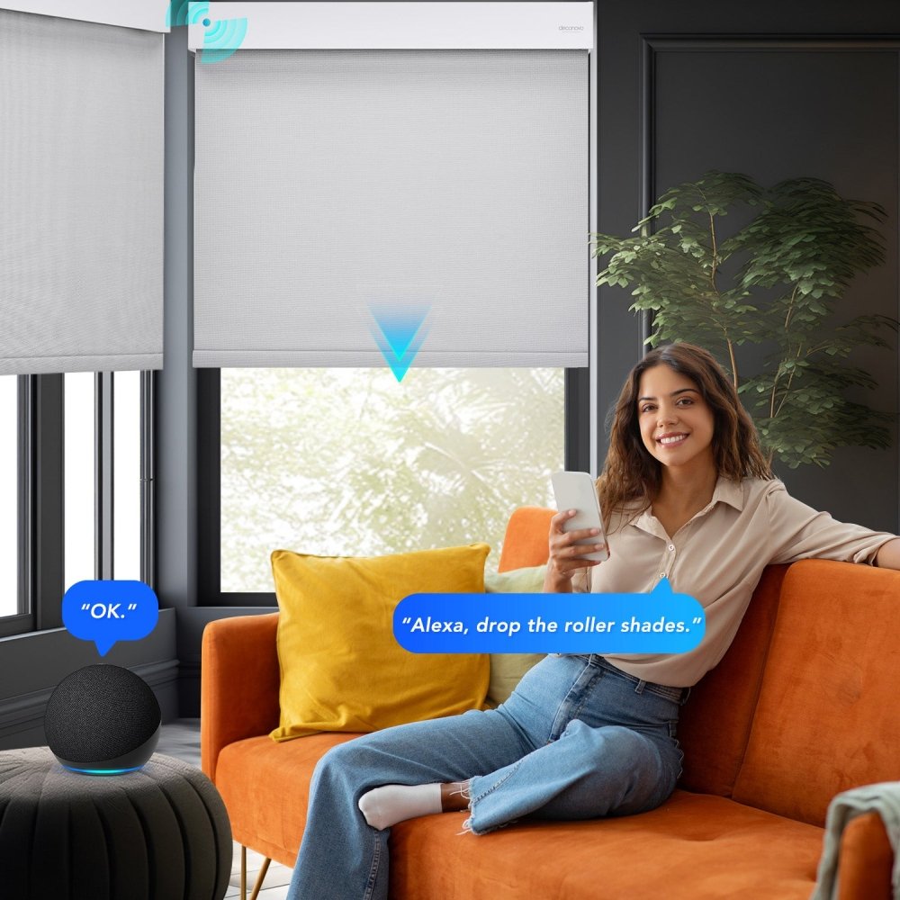 Janet Custom White - Coated Motorized Roller Shades - Deconovo US