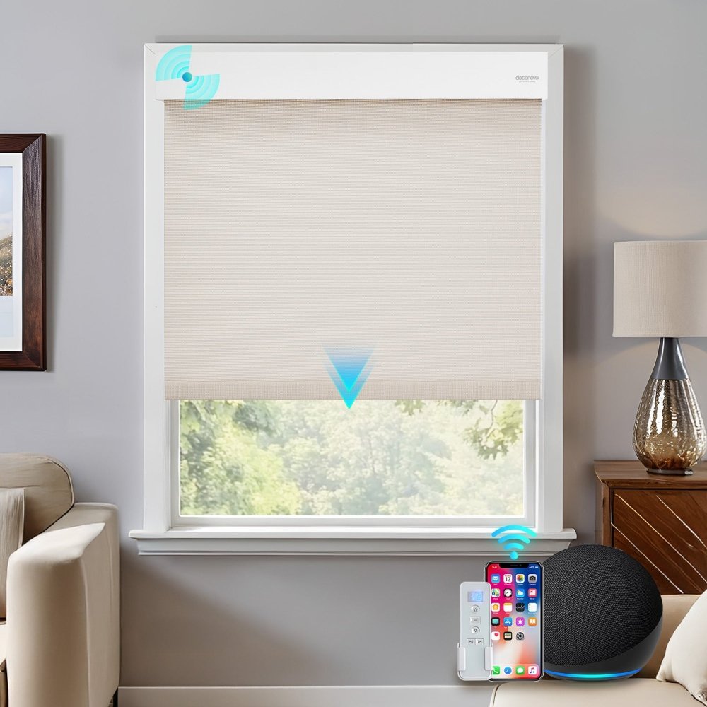 Janet Custom White - Coated Motorized Roller Shades - Deconovo US