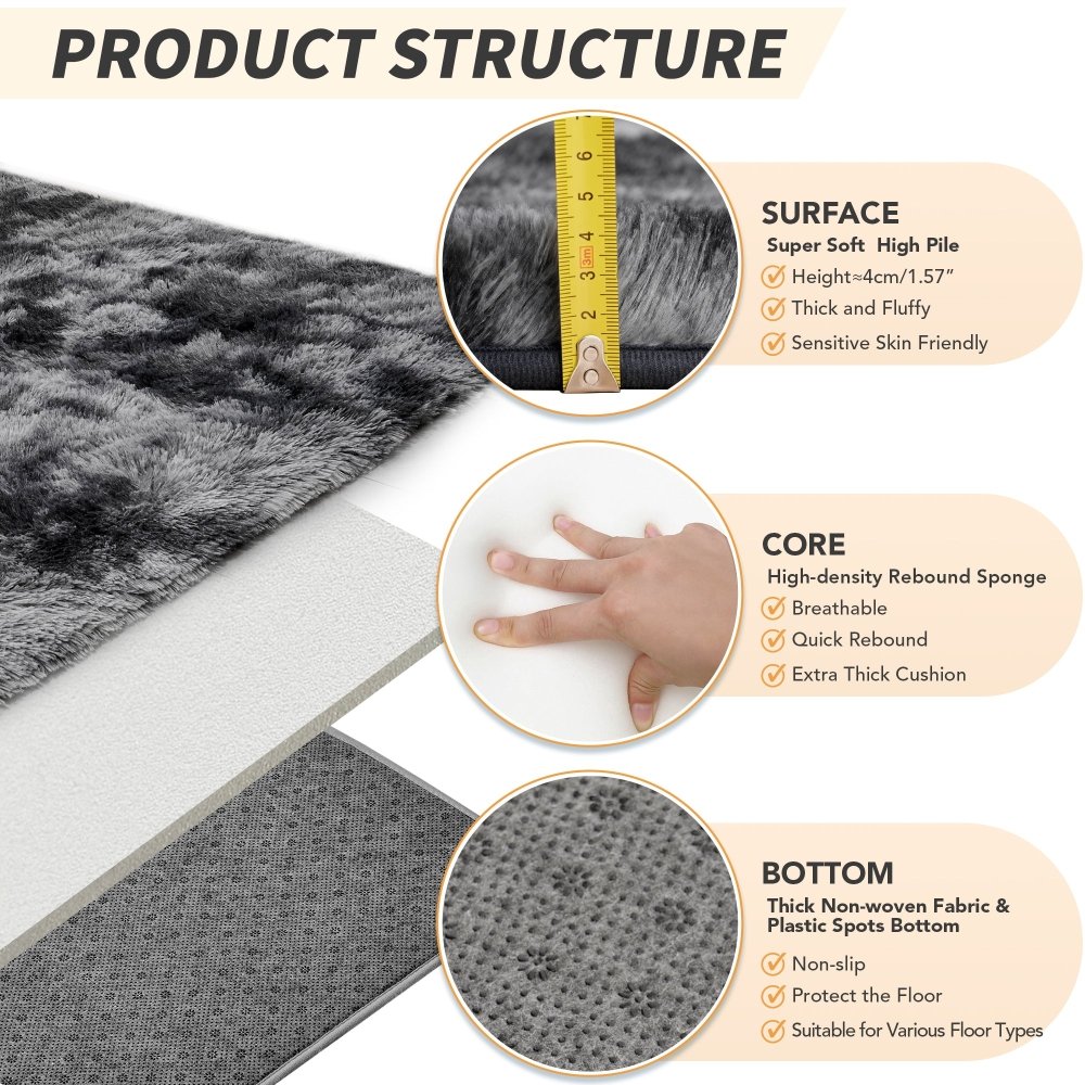 Super Soft Plush Shag Area Rug with Anti - Skid Backing - Deconovo US