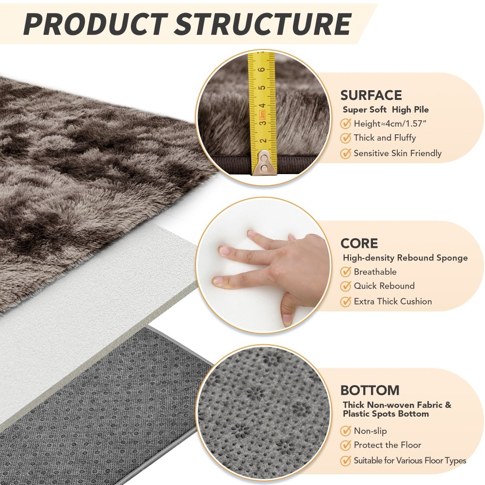 Super Soft Plush Shag Area Rug with Anti - Skid Backing - Deconovo US