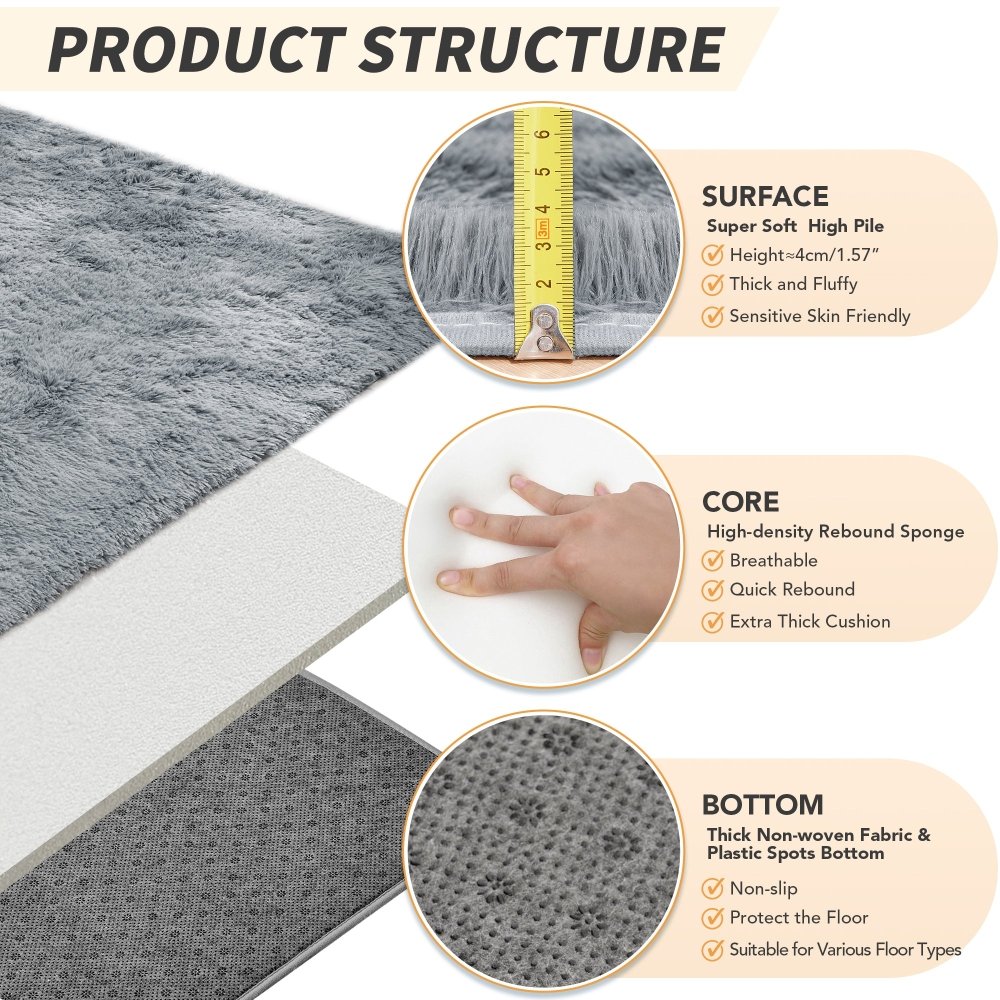 Super Soft Plush Shag Area Rug with Anti - Skid Backing - Deconovo US