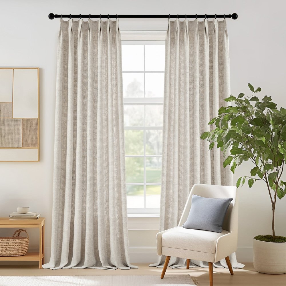 Zoe Linen - Texture Grid Custom Blackout Curtains - Deconovo US