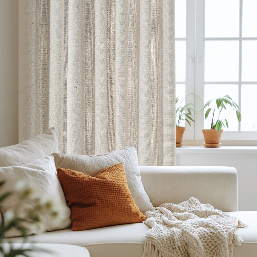 Zoe Linen - Texture Grid Custom Blackout Curtains - Deconovo US