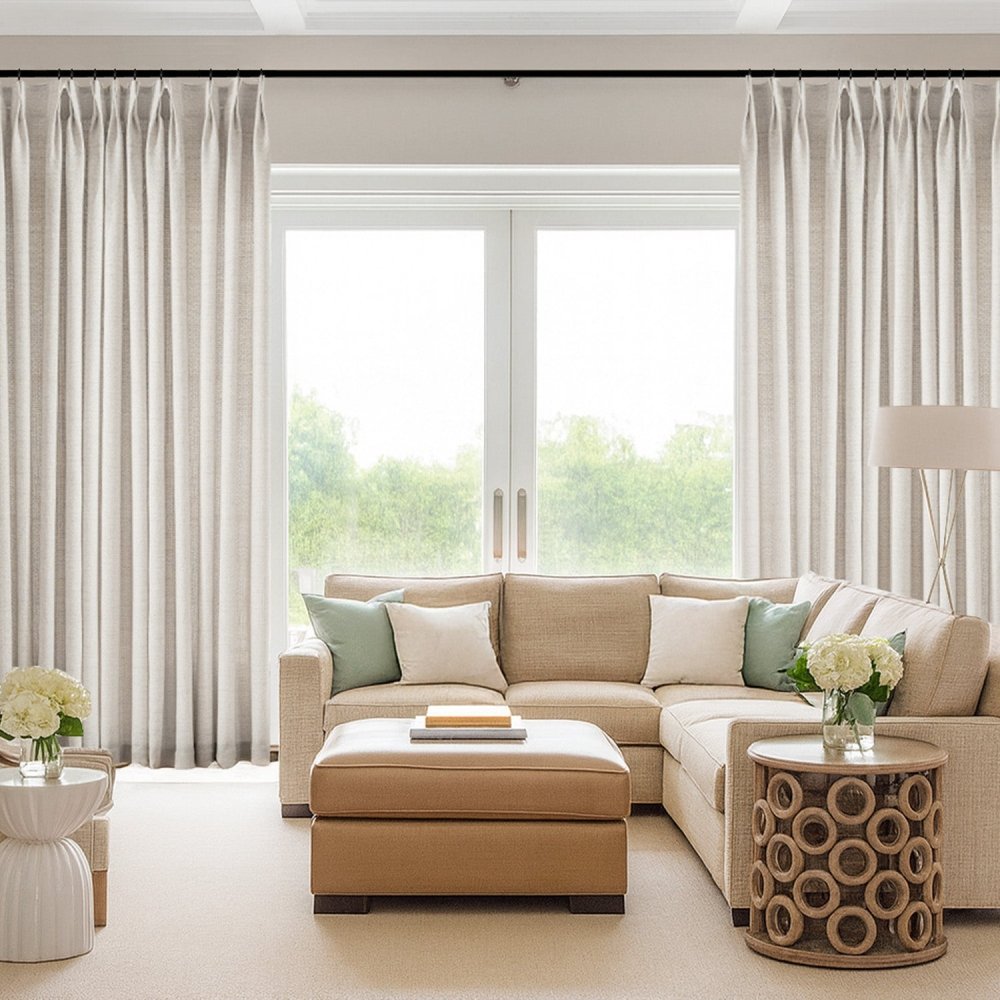 Zoe Linen - Texture Grid Custom Blackout Curtains - Deconovo US