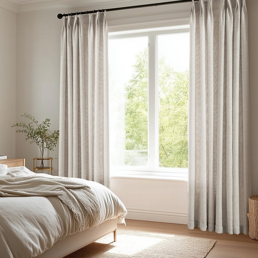 Zoe Linen - Texture Grid Custom Blackout Curtains - Deconovo US