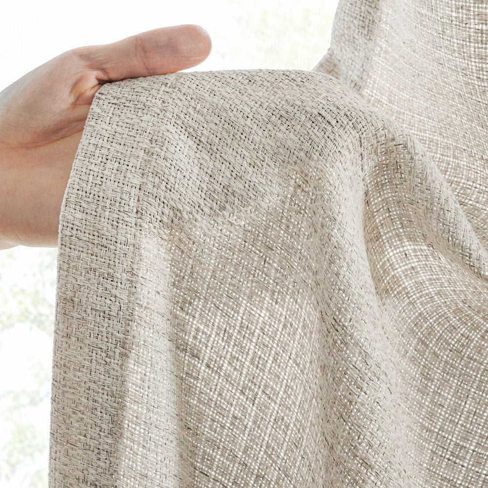 Zoe Linen - Texture Grid Custom Blackout Curtains - Deconovo US