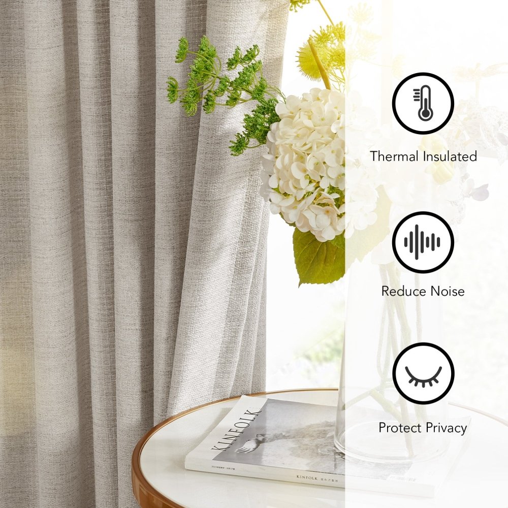 Zoe Linen - Texture Grid Custom Blackout Curtains - Deconovo US