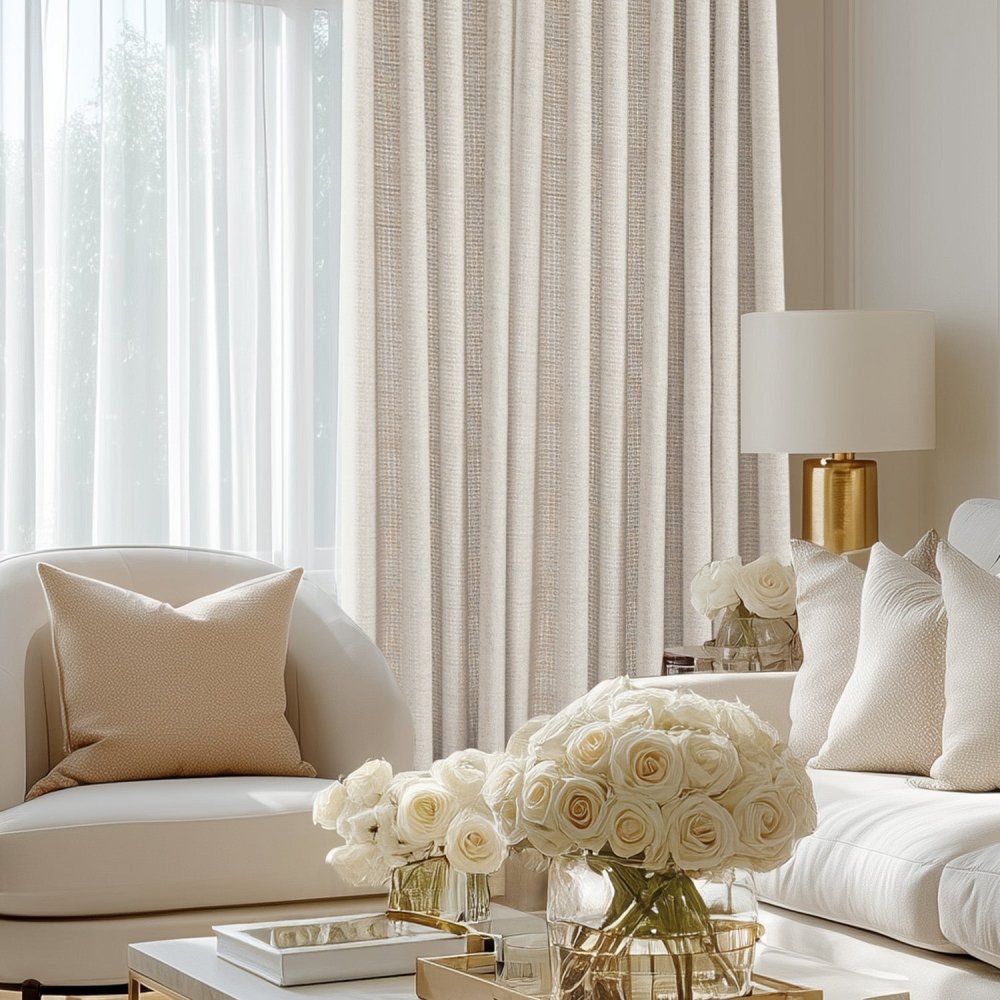 Zoe Linen - Texture Grid Custom Blackout Curtains - Deconovo US