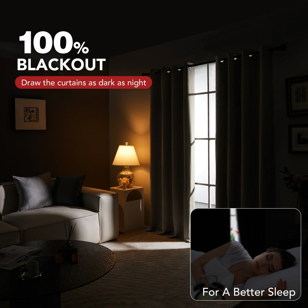Deconovo Set of 2 100% Blackout Curtains Faux Linen Drapes - Grommet ...