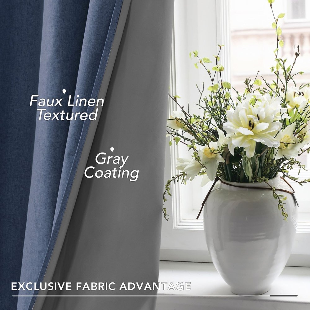 Faux Linen 100% Total Blackout Curtains - Insulated Energy-Efficient for  Winter | 2 Deconovo Panels