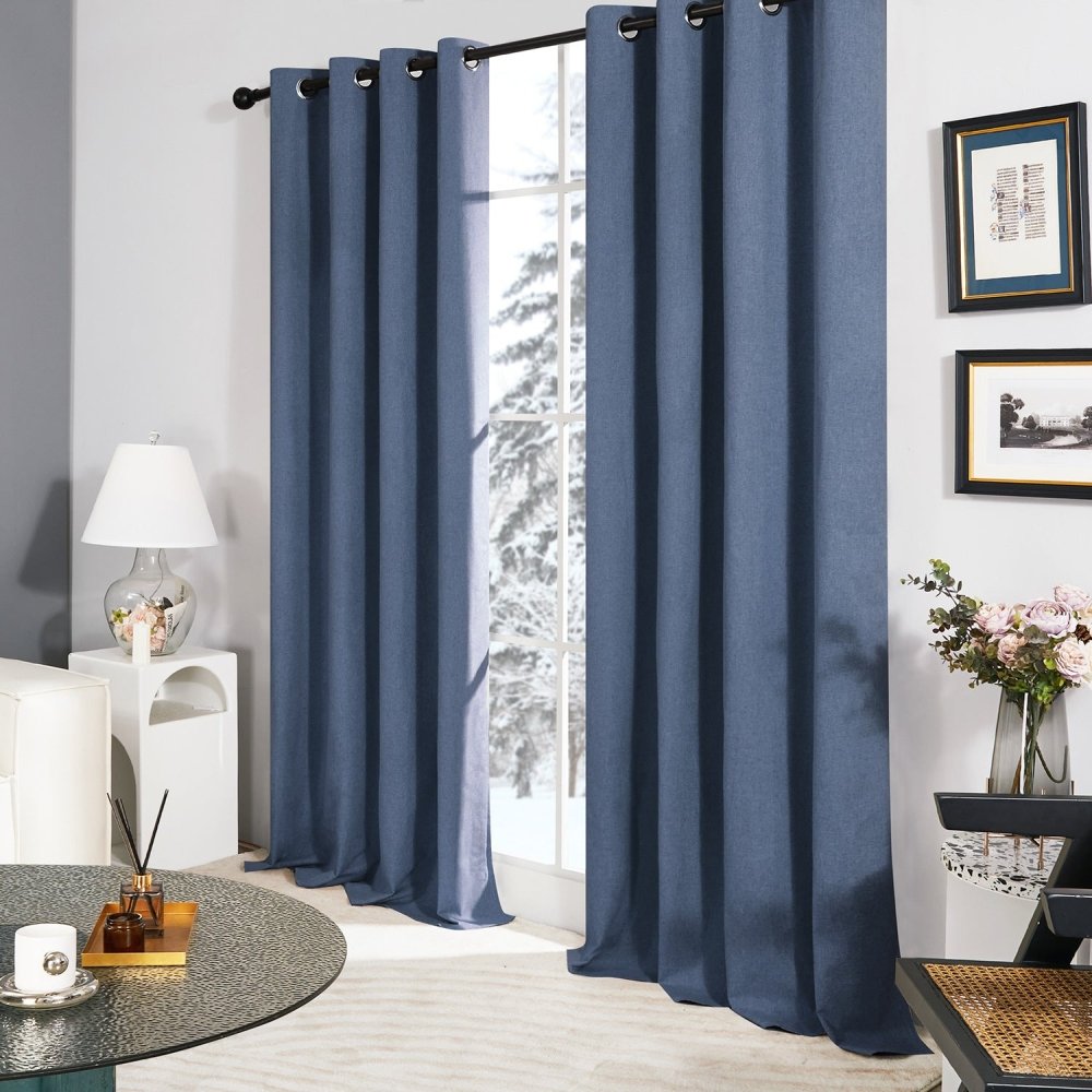 Deconovo Set of 2 100% Blackout Curtains Faux Linen Drapes