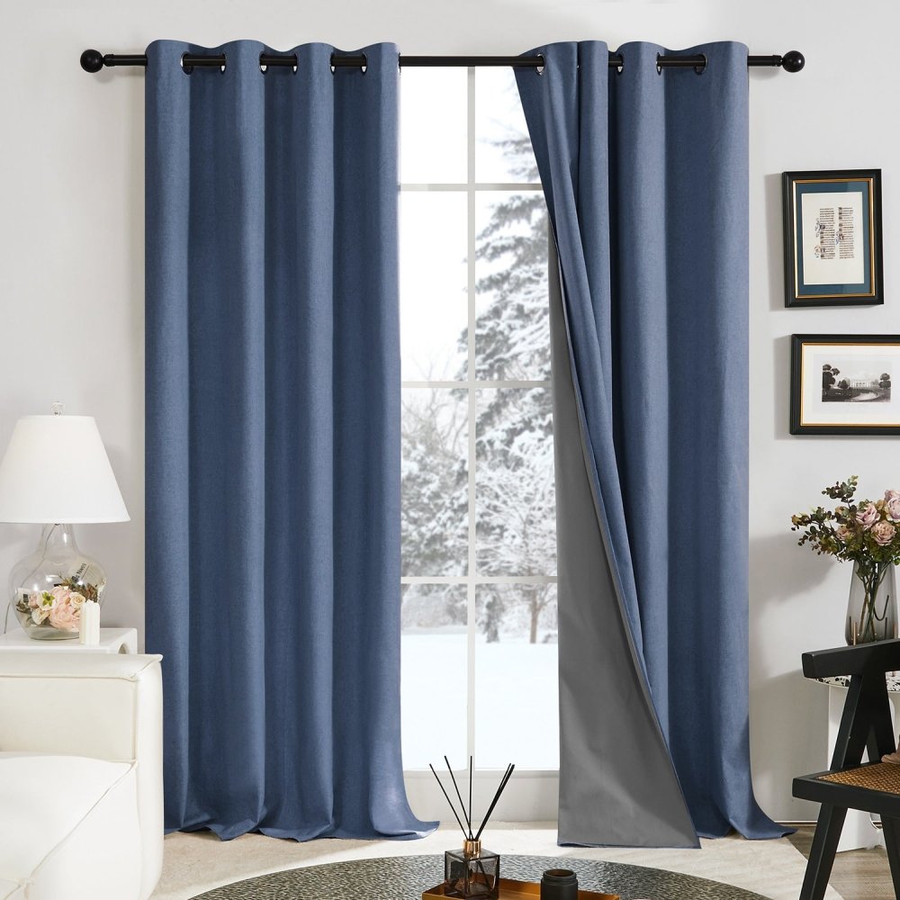 Faux Linen 100% Total Blackout Curtains - Insulated Energy-Efficient for  Winter | 2 Deconovo Panels