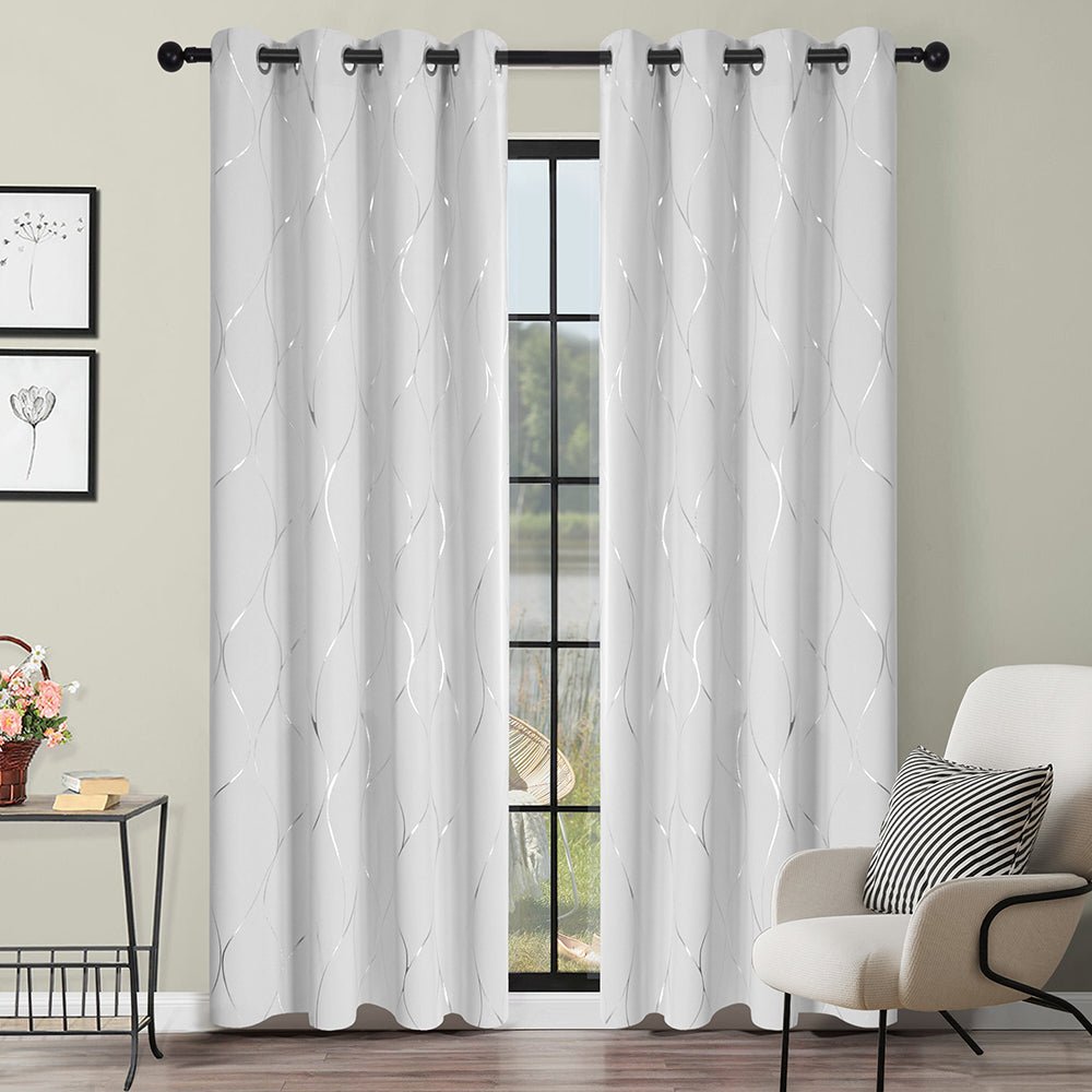 Deconovo White Blackout Curtain Panels for Bedroom and Living Room, 84 inch  Long Drapes - Thermal Insulated Window Curtains with Floral Pattern (42 x  84 inch, Silver Gray, 2 Panels) 